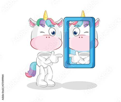 unicorn looking into mirror cartoon. cartoon mascot vector