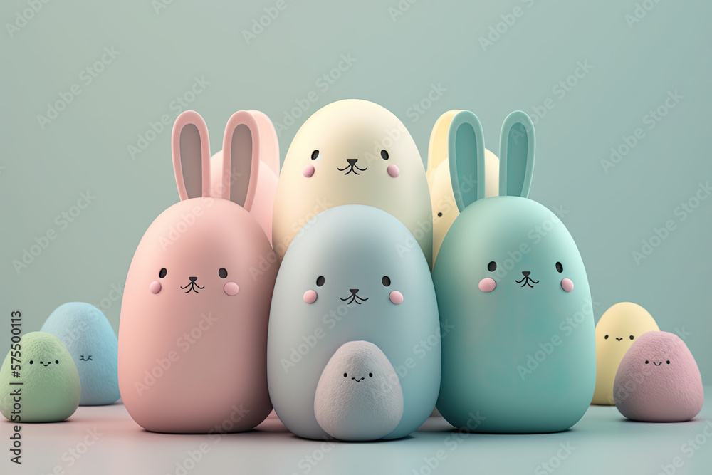 cute 3d plastic easter bunny rabbit, toy style, pastel colors, Generative AI cute 3d plastic easter bunny rabbit, toy style, pastel colors, Generative AI