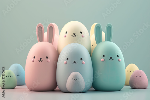 cute 3d plastic easter bunny rabbit, toy style, pastel colors, Generative AI