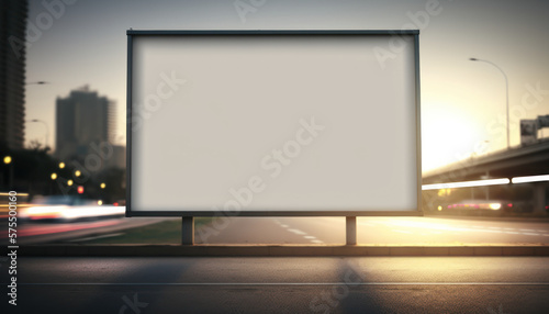 Copy space of white billboard with traffic bokeh light road abstract background. Generative ai
