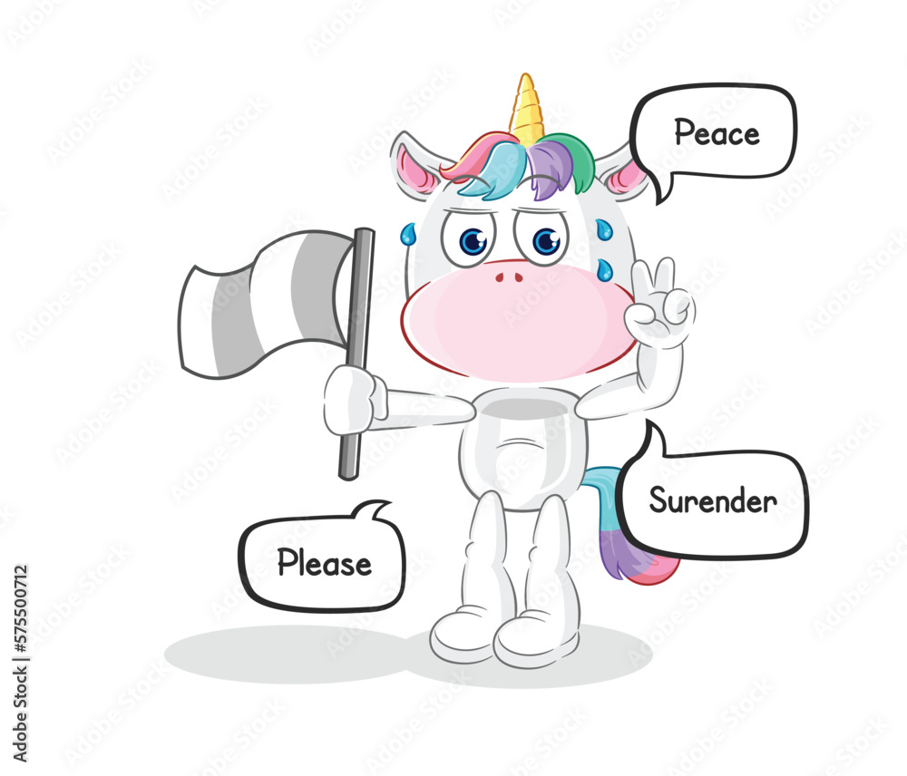 unicorn hold surrender flag mascot. cartoon vector