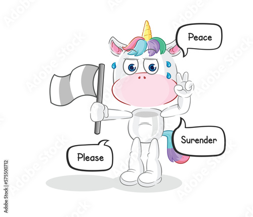 unicorn hold surrender flag mascot. cartoon vector © dataimasu