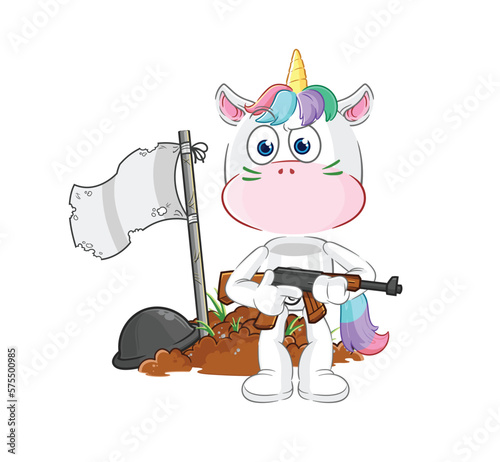 unicorn army character. cartoon mascot vector