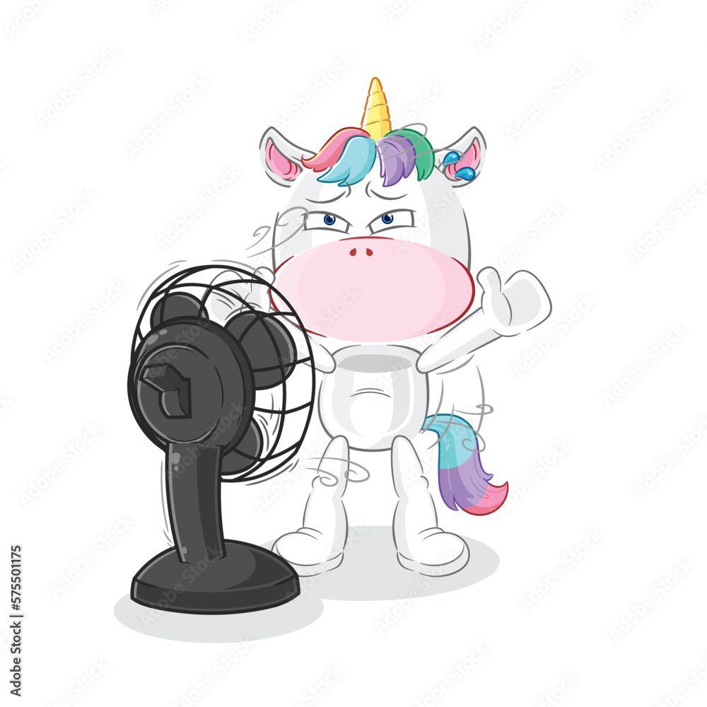 unicorn with the fan character. cartoon mascot vector