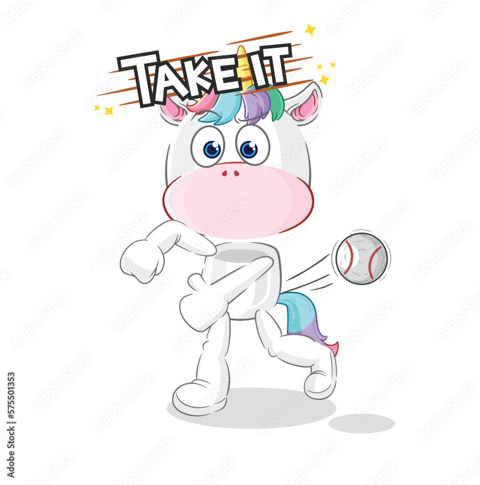 unicorn throwing baseball vector. cartoon character unicorn throwing baseball vector. cartoon character