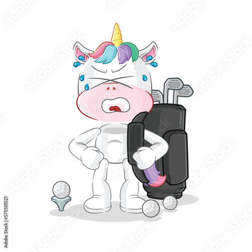 unicorn with golf equipment. cartoon mascot vector