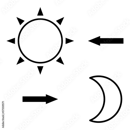 Drawn sun and moon with arrows on white background. Concept of time change