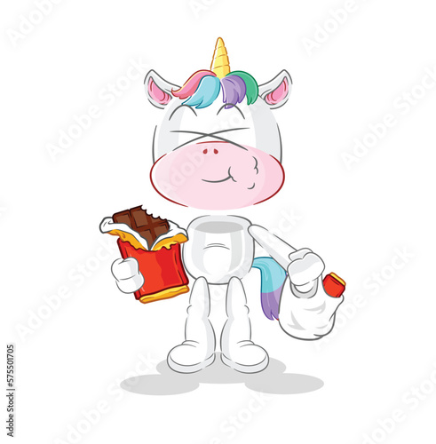 unicorn eat chocolate mascot. cartoon vector