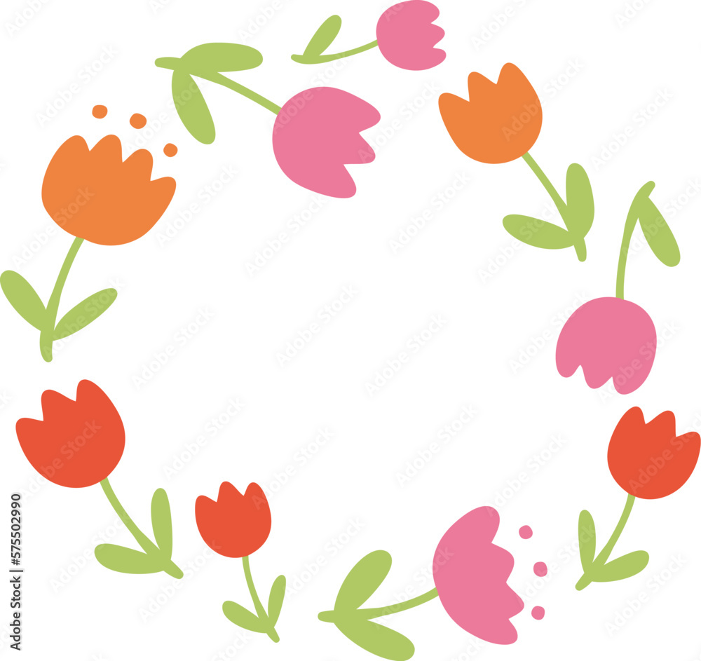 Tulip flower background frame, Vector hand drawn doodle illustration.