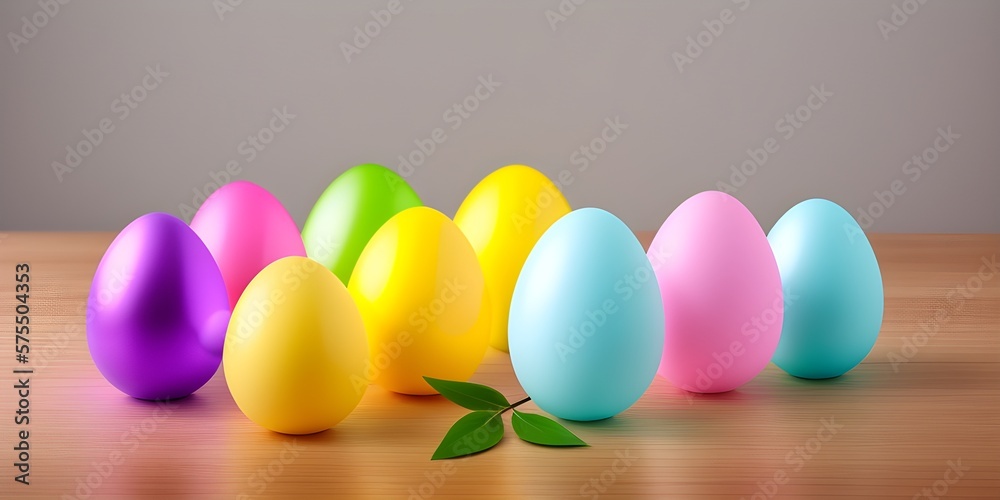 Christ is risen! A row of Easter eggs on a colorful background. Multi-colored eggs in the decor Generative AI Christ is risen! A row of Easter eggs on a colorful background. Multi-colored eggs in the decor Generative AI