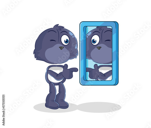 seal looking into mirror cartoon. cartoon mascot vector