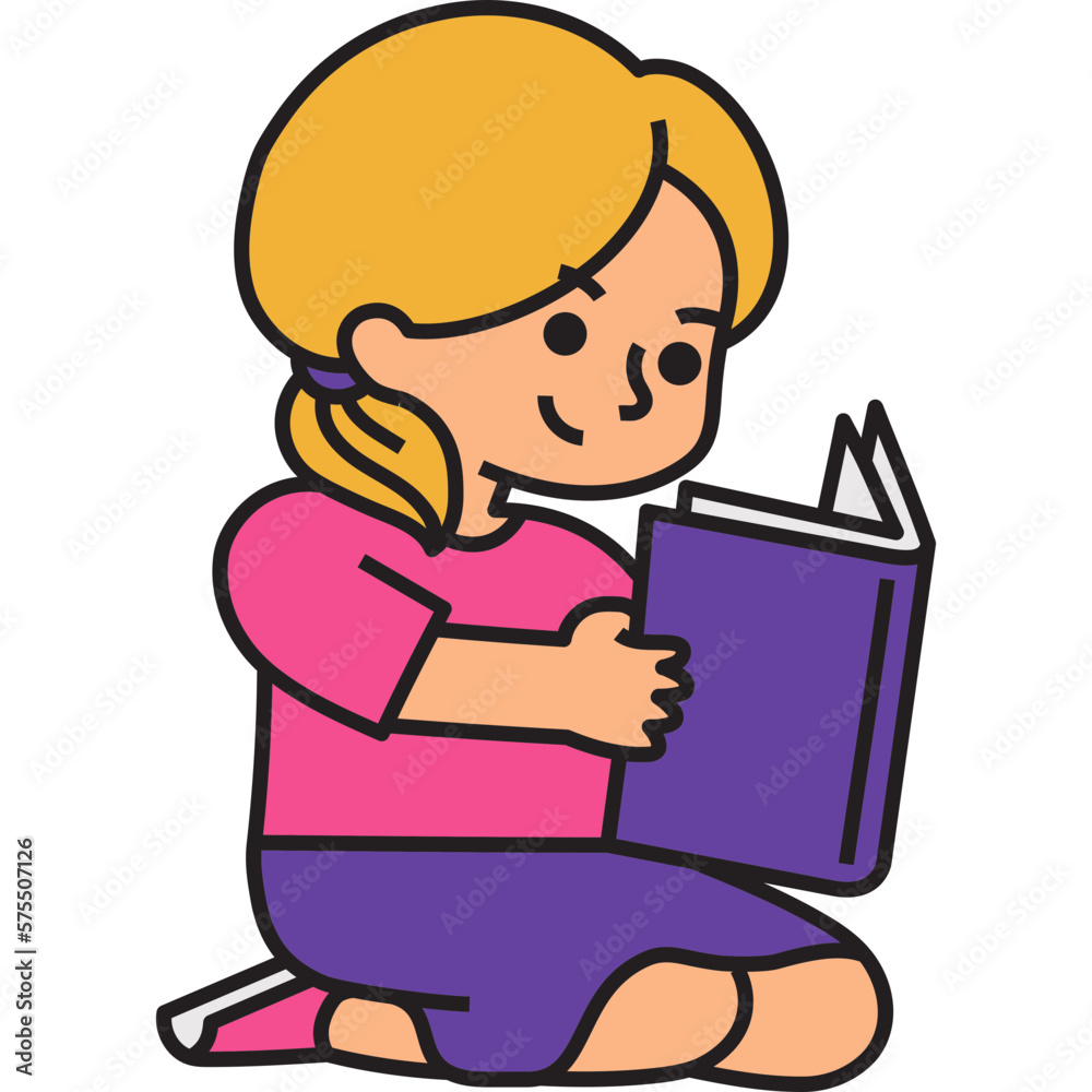 girl reading filled outline illustration for decoration, website, web, presentation, printing, banner, logo, poster design, etc.