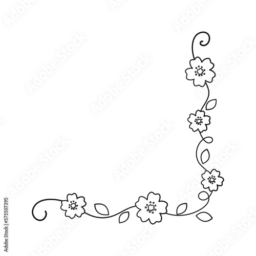 Spring floral corner borders. Flower page decoration doodle vector illustration.