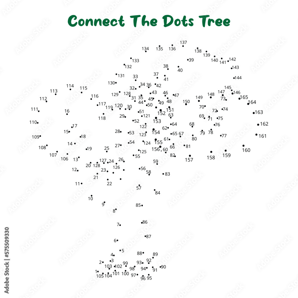 Connect The Dots and Draw tree coloring page, Educational Game for Kids. line drawing for kids, 