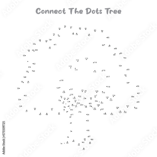 Connect The Dots and Draw tree coloring page, Educational Game for Kids. line drawing for kids, 