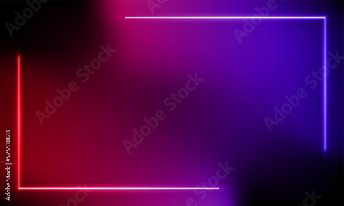 Abstract colorful neon background with red purple gradient. 3d render. Panoramic shine backdrop. Lights rectangular line, luminous rays. Motion simple geometric shape. Blank banner.Vector illustration