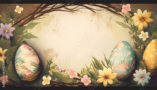 easter background with eggs and flowers, retro easter themed background, Easter background 