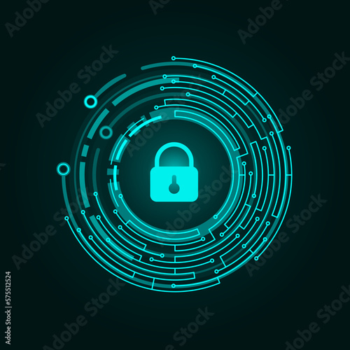 Cybersecurity technology with locked icons. Vector illustration.