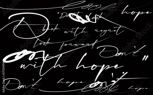 Latin letters background, Seamless vector pattern. White text on black background. Handwritten words Vector, Handwritten abstract text seamless pattern