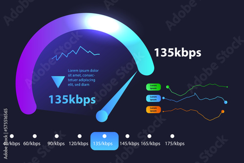 Futuristic internet speed meter dial network test vector illustration
