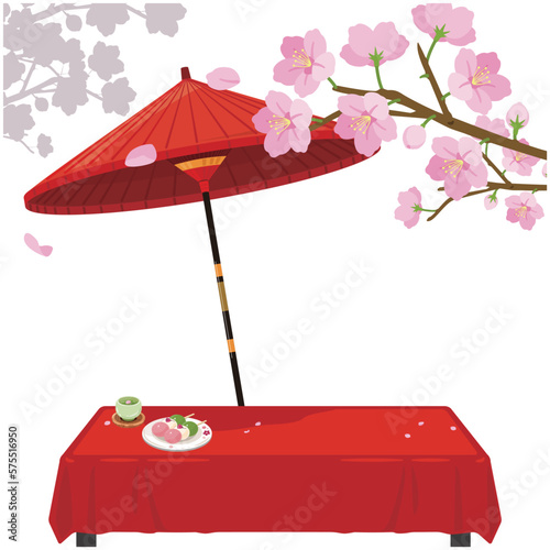 桜　縁台　三色団子　背景