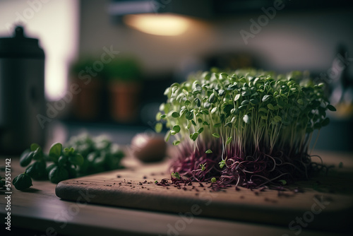 growing microgreens at home. illustration Generative AI photo