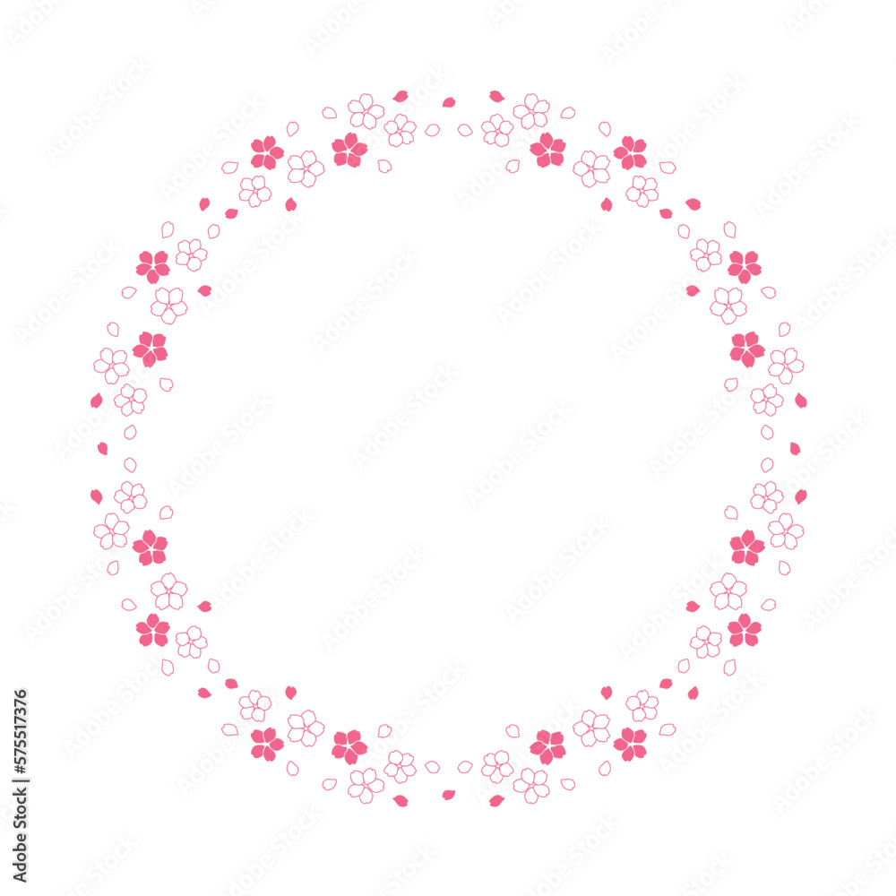素材_フレーム_桜をモチーフにした春の飾り枠。シンプルで高級感のある囲みのデザイン。テキスト無し