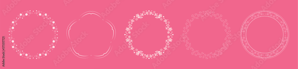 素材_フレームのセット_桜をモチーフにした春の飾り枠。シンプルで高級感のある囲みのデザイン。テキスト無し