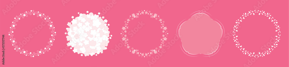 素材_フレームのセット_桜をモチーフにした春の飾り枠。シンプルで高級感のある囲みのデザイン。テキスト無し