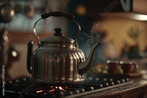 boiling kettle on the stove illustration Generative AI