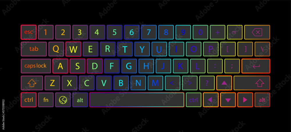 Computer keyboard button layout template with letters for graphic use Computer keyboard button layout template with letters for graphic use