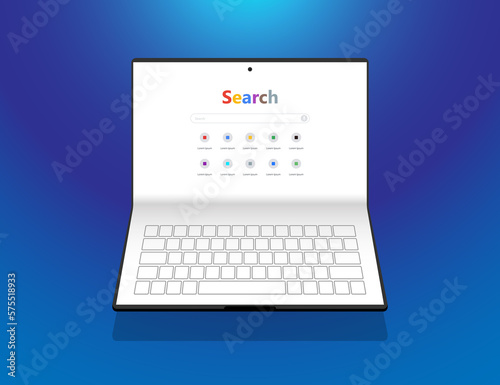 Folding Laptop Full screen fold modern tablet concept search engine on screen illustration