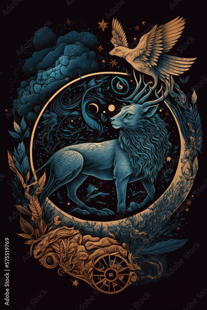 Mystical zodiac symbol art in blue shade is a stunning way to showcase