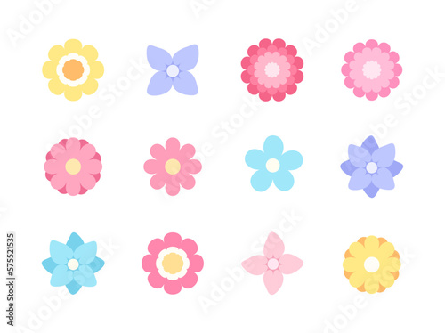 Colorful vector abstract flower icons isolated on white background. Simple minimal flat art style for banner, poster, promotion, web site, online shopping, advertising.