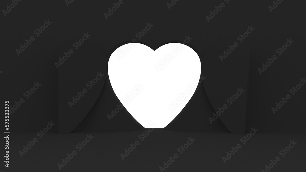 Black door heart open 3d render Black door heart open 3d render