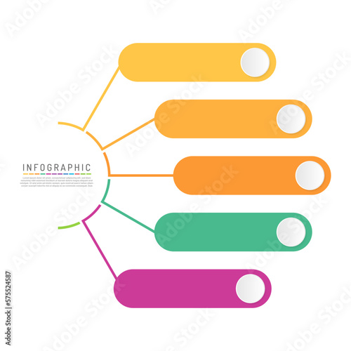 Blank presentation business infographic template. 5 options modern timeline diagram with circle progress. Vector infographic