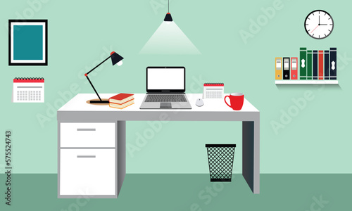 Flat workspace with modern elements