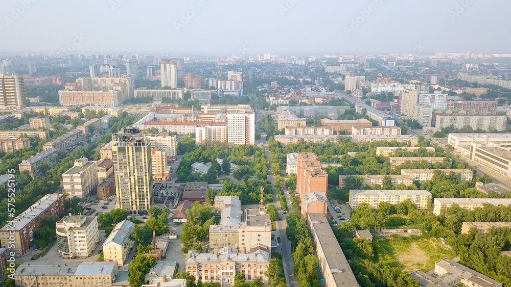Panorama of the city of Novosibirsk. View of the bridges and the river Ob. Russia, From Dron