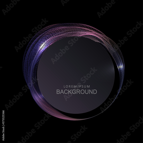 Isolated round purple texture frame, small transparent tulle on a black background