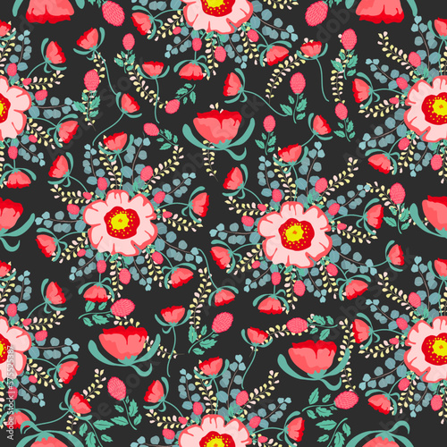 Wallpaper Mural hand drawn rose flower pattern. flower seamless pattern.Design for printing, fabric ,cover book, fabric flower fashion ,packaging.Spring flower Season.Colourful season Torontodigital.ca
