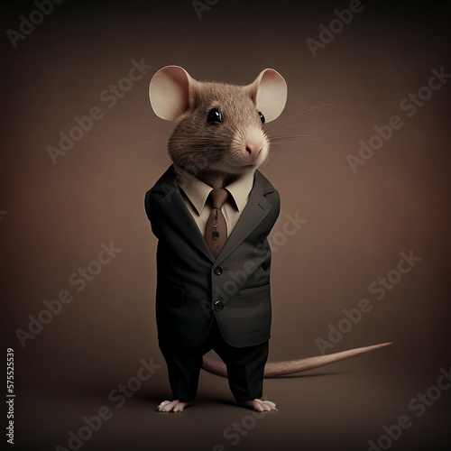 Tableau sur toile Realistic lifelike glam mouse mice in black tie cocktail dress ball gala, commer