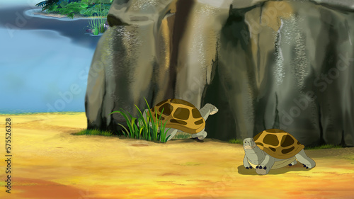 Big turtles near the sea illustration