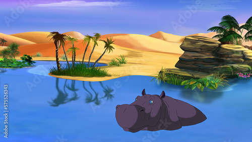 Hippo in the river illustration