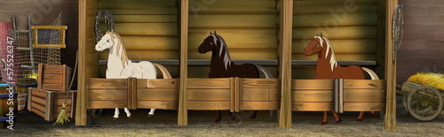 Horses in the stable illustration