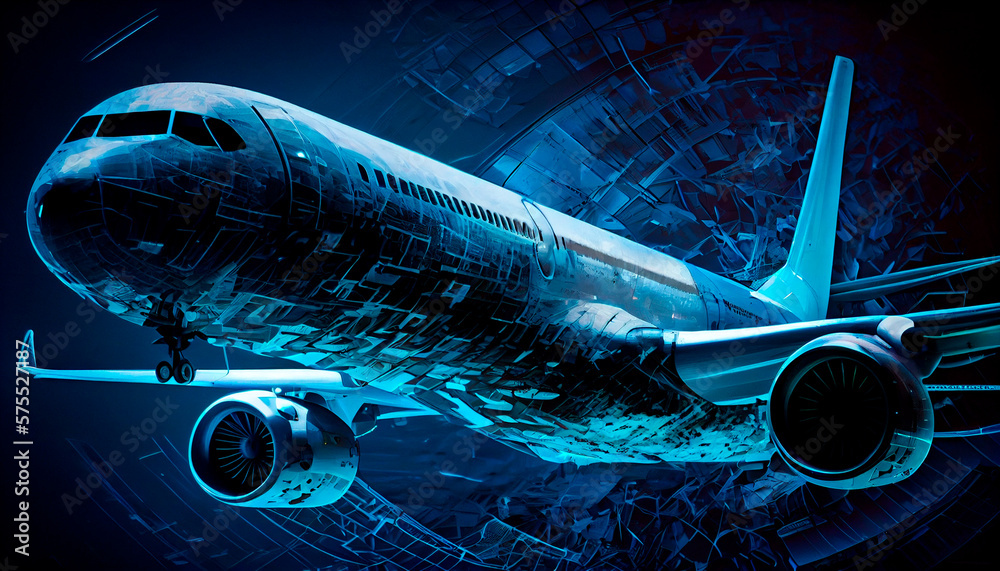 Blue digital airplane data made by. Generative AI Stock Illustration ...