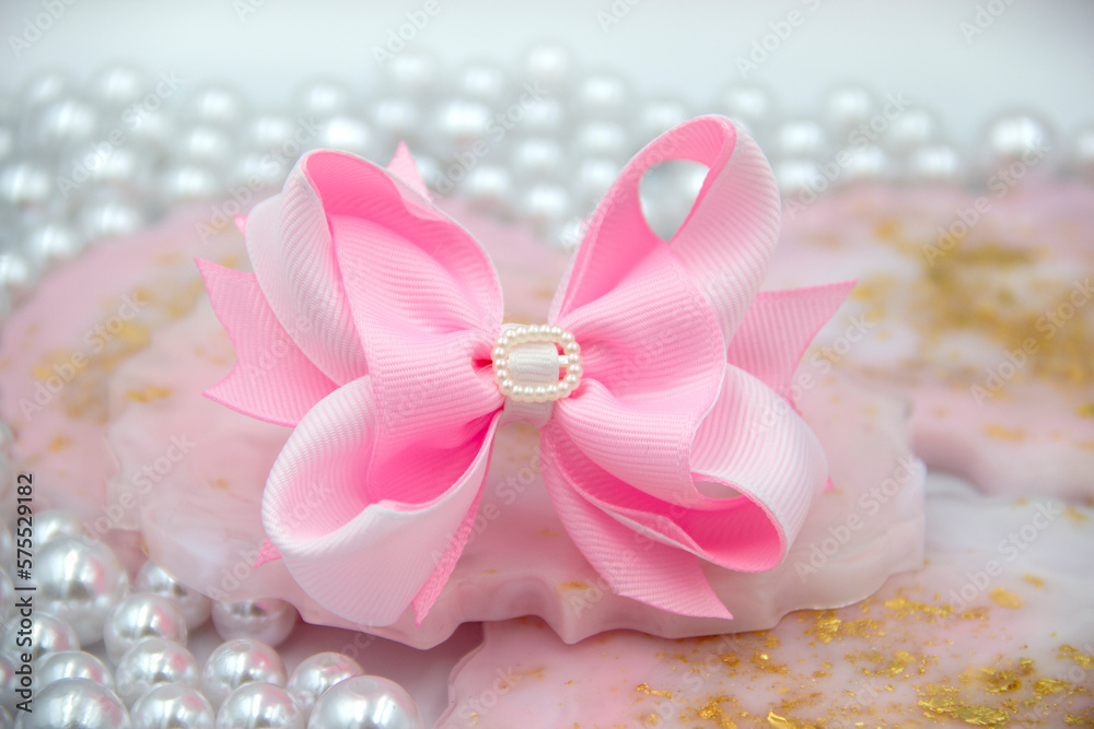 Satin ribbon hair bow made with your own hands, hair ornament for girls and women.