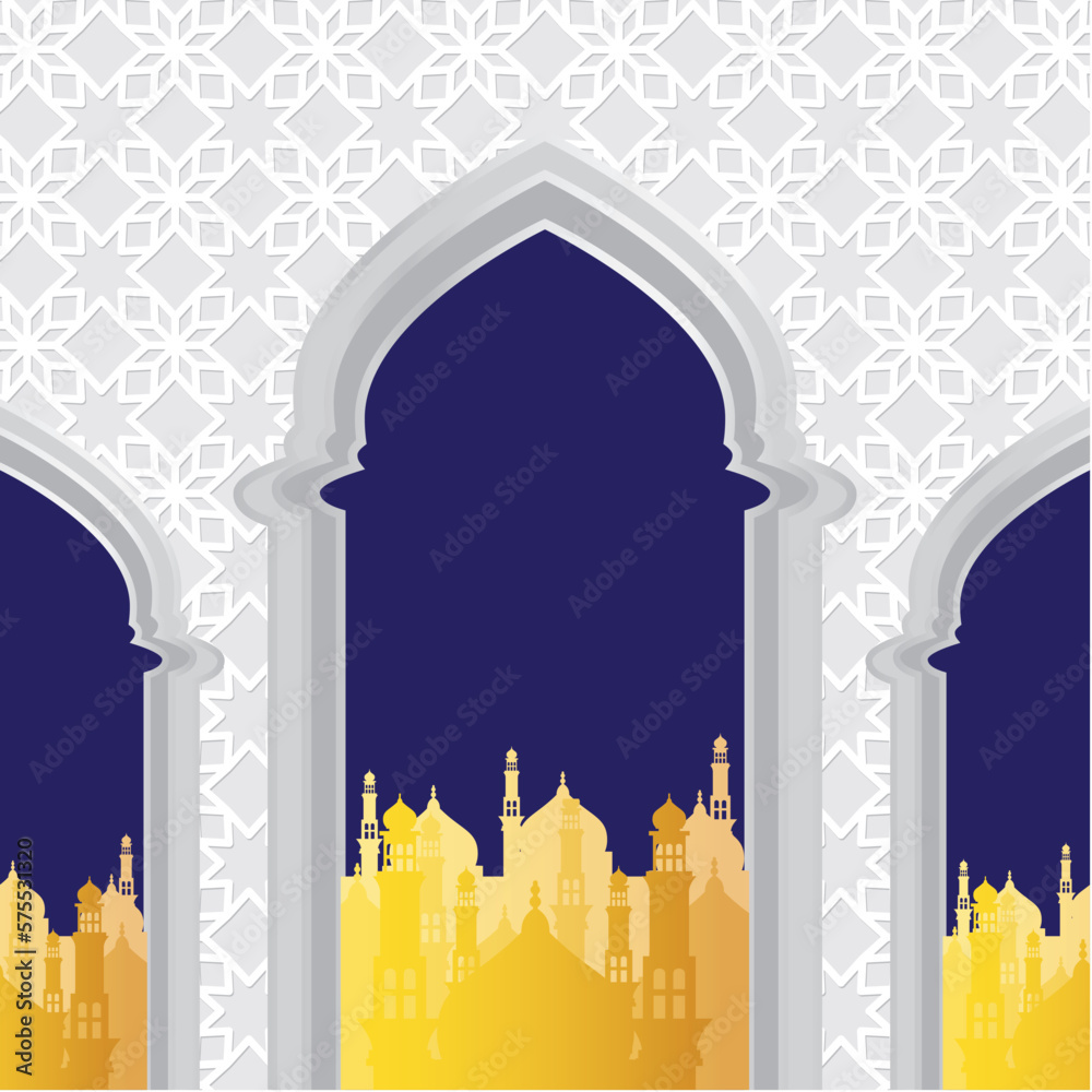 Golden Mosque and White Wall Islamic Background Vector Illustration