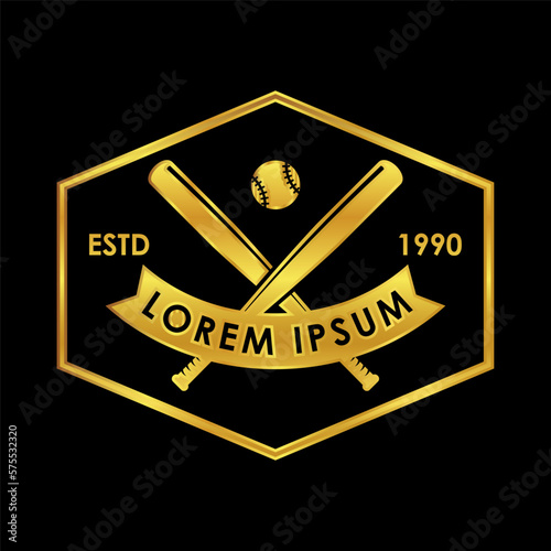 baseball icon, baseball vector logo template in gold color