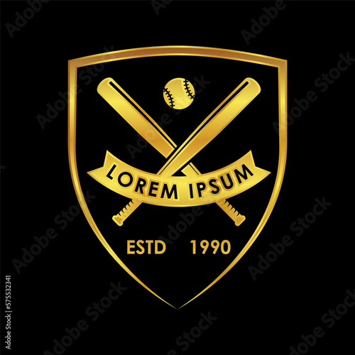 baseball icon, baseball vector logo template in gold color