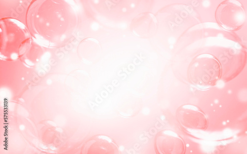 Beautiful Blurred Pink Soap Bubbles Frame. Abstract Background. Defocus, Celebration Romantic Love. Freshness Soap Sud Pink Bubbles Water